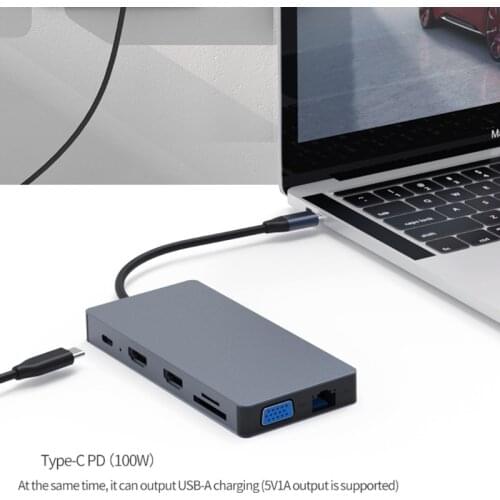 Blueendless Type C Hub USB3.0 2xHDMI-compatible VGA Adapter Dock USb3.0 Power Splitter for Laptop Docking Station+SD TF