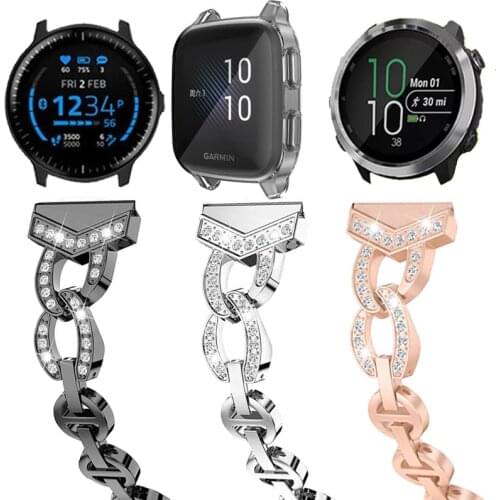 Stainless Steel Diamond Watchband For Garmin Venu Sq Forerunner 645 245 245M Music Move 3 Venu Luxe Bracelet 20mm Watch Strap