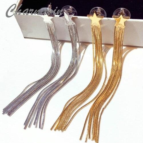 Charmwin New Fashion Long Earrings Women Dangle Earrings Exaggerated Star Metal Tassel Earrings Female Jewelry PE1577