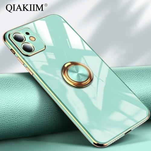 Plating TPU Cover For Samsung Galaxy S20 iPhone 12 11 Pro Max XS XR X 7 8 Plus Case Magnetic Metal Ring Stand Holder Phone Cases
