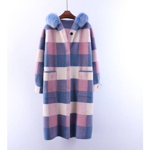 Hoodie Long Coat Elegant Women Jacket Waterproof Mink Colour Plaid Loose Cardigan Fall Winter Female Trend Pocket Knit Outwear