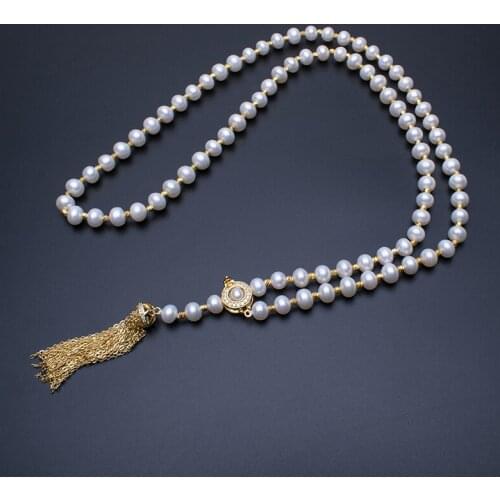 Long Sweater Genuine Pearl Necklace Jewelry Women DIY Real Pearl Necklace 8-9mm Strong Luster Nearround Pearl Jewelry