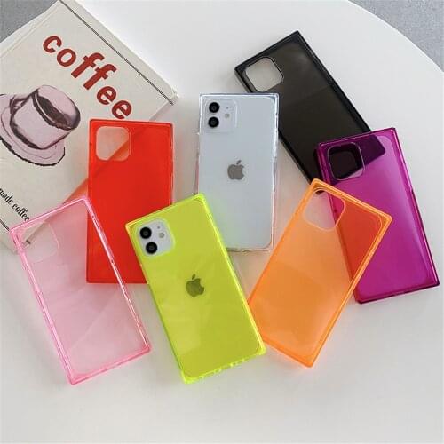 For iPhone 12 Fluorescent Case Candy Color Soft Silicon Cover For iPhone 11 Pro Max XS Max XR X 7 8 6S Plus SE 2020 Square shell