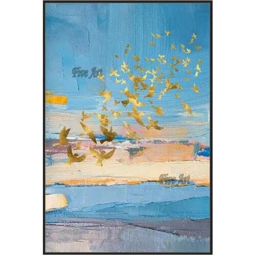 Home Decoration Painting Abstract Gold Foil Unframed Canvas Art Painted Oil Painting Outdoor Landscape Art Wall Hanging Decor