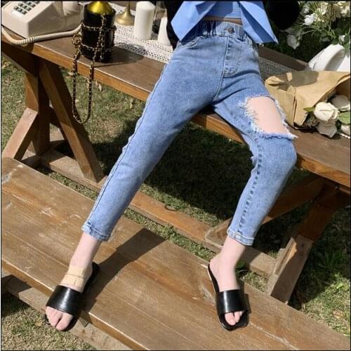 2020 new wholesale girls denim holes pants fashion summer girls jean pants 4-10t F306