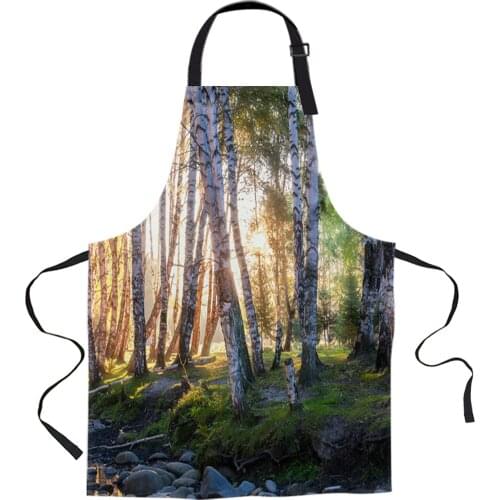 Birch Forest Woods Early Morning Aprons for Women Men Kid Cooking Baking Apron Kitchen Utility Equipment Accessories