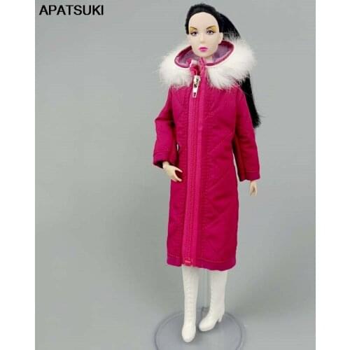 Hot Pink Winter Wear Long Coat for Barbie Doll Outfits Clothes Parka For 1/6 BJD Doll Jacket 1:6 Dolls Accessories Kids Toys