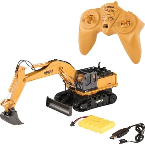 Huina 1510 RC Excavator Car 2.4G 11CH Metal Remote Control Engineering Digger Truck Model Electronic Heavy Machinery Toy