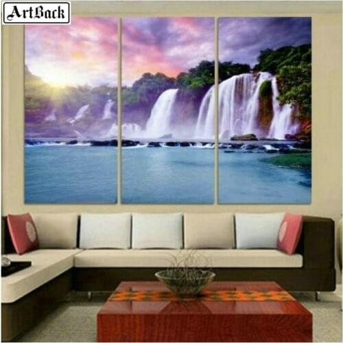 Three spells Diamond painting waterfall scenery full square drill water scenery 5d diamond mosaic crafts embroidery home decor