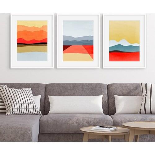 Mid Century Modern Art landscape Abstract Painting Red Wall Art Poster Print Pictures Scandinavian Style Living Room Home Decor
