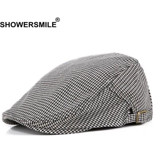 Black White Plaid Newsboy Cap Women Mens British Beret Hat Cotton Flat Caps Adjustable Ivy Duckbill Driver Hat