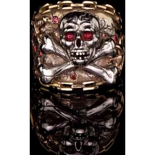 New Gothic Style Antique Pirate Skull Unisex Finger Ring Men Vintage Punk Red Eyes Skeleton Rings for Women Party Gifts Jewelry
