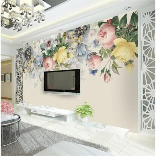 Custom contracted rural mural sitting room sofa background wall paper, film and television wall cloth color flowers