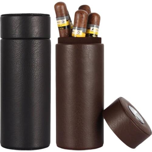 GALINER Leather Humidor Cigar Case Travel Cedar Wood Lined Portable Cigar Humidor Jar W/ Humidifier Hygrometer Cigars Box