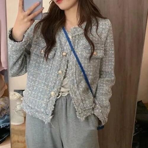 Fringed Small Fragrant High-Quality Tweed Jacket Women Retro Round Neck Long-Sleeved Temperament Korean Jacket Ladies Coat