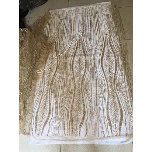 Top selling shinning BZL-71803-1 french net fabric with gold glued glitter sequins lace for sexty dress