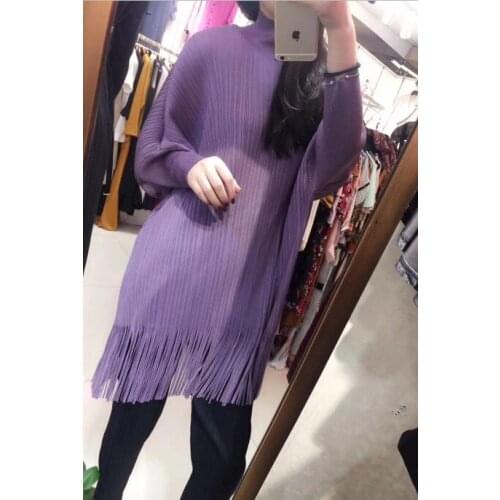 HOT SELLING Miyake pleated cloak top batwing sleeve turtleneck womens tassle loose cloak IN STOCK