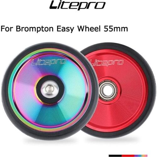 Litepro for Brompton Easywheel 55mm with screw M6 Aluminum Alloy CNC Easy Wheel Bearing Flat Rubber Push Wheel