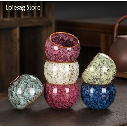 Loiesag 130ml Kiln Change Sand Gold Glazed Ceramic Tasting Cup Kung Fu Single Cup TeaCups Small Tea Cup Owner Cup Home Tea Bowl