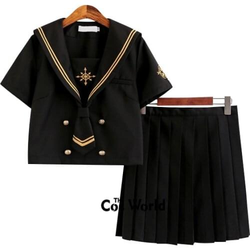 Starmoon Compass Black Summer Navy Sailor Suit Tops Skirts JK High School Uniform Class Uniform Students Cloth