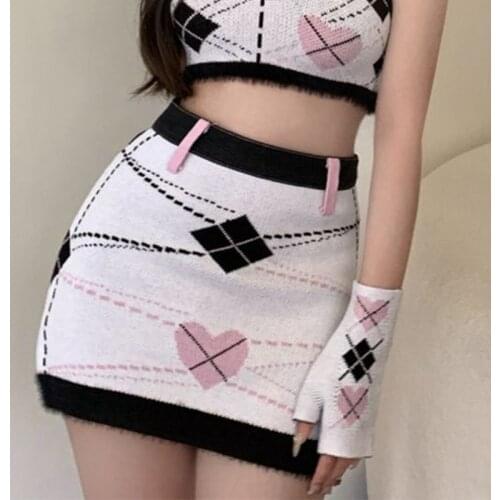 Punk style sweet and cute knitted skirt women streetwear Harajuku sexy slim mini skirt summer y2k fashion preppy style skirt