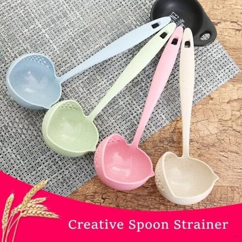 2021 New Soup Spoon Long Handle Kitchen Strainer Solid Color Cooking Colander Kitchen Scoop Plastic Tableware Colander Hot