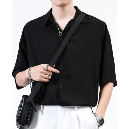 Solid Shirt Mens Casual Loose Summer Short Sleeve White Shirts For Men Work Business Camisa Harajuku Streetwear Chemise Homme