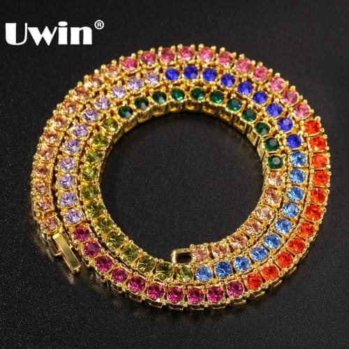UWIN Iced Out Mutil-colored Rhinestones Tennis Chain Rainbow Hiphop Necklace Fashion Men Women Jewelry Drop Shipping