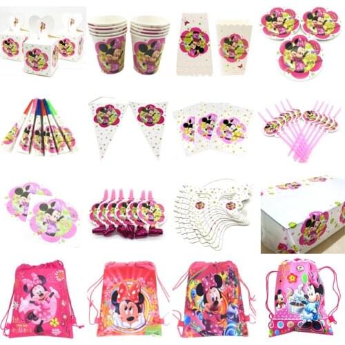 Minnie Mouse Party Supplies Disposable Tableware Festival Favors Baby Shower Decorations Kids Birthday Party Decoration Supply