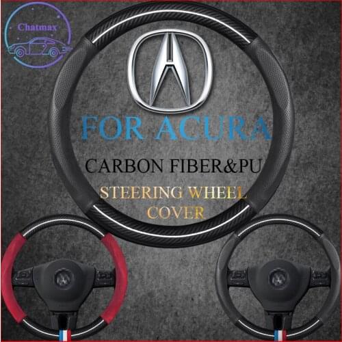 Carbon Fiber&PU Leather Steering Wheel Cover Universal For Acura MDX NSX ILX TLX RLX RDX TL TSX ZDX 37-38cm Sport Car Styling