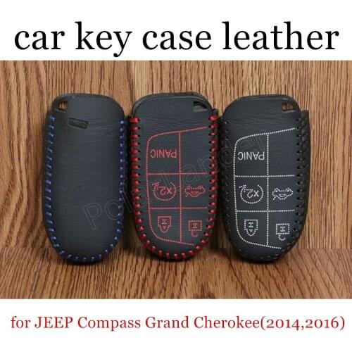 Only Red Car key cover car key case Hand sewing Genuine leather fit for JEEP Compass Grand Cherokee(2014/2016)