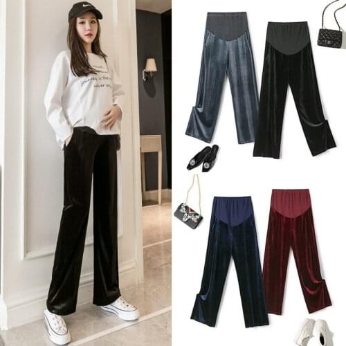 Spring Autumn Pregnant Women Wide Leg Pants Casual Breathable Abdominal Maternity Long Pants For Pregnancy Fall Trousers