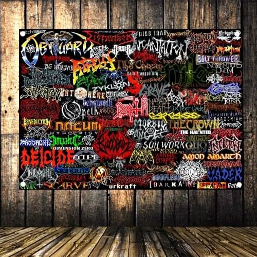 Vintage Heavy Metal Poster ROCK BAND LOGO Banners Flag Bar Poster Wall Stickers Retro Tapestry Canvas Decorative Painting A5