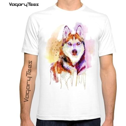 Watercolour Brown Husky Profile Portrait Print T-Shirt New Summer Fashion mens T Shirt High Quality Casual Tops Hipster Tees