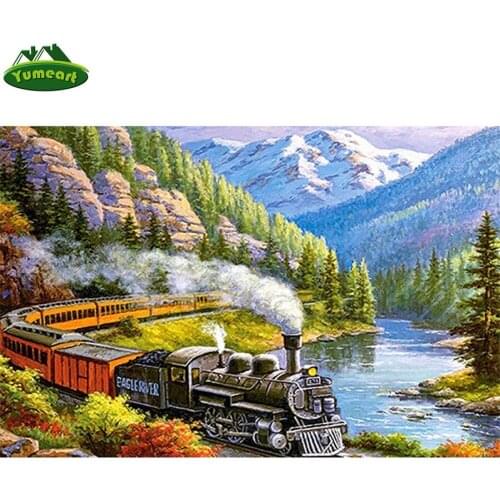 Yumeart DIY Diamond Embroidery Forest Train Cross Stitch 5D Diamond Mosaic Painting Rhinestones Christmas Gift Room Wall Picture