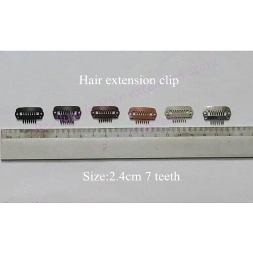 Free shipping100pcs 2.4cm 7teeth hair snap wig clips for machine wefted/weaving extensions professional salon accessories