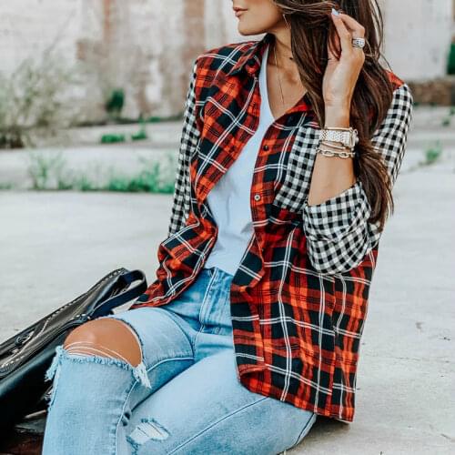 Women Long Sleeve Plaid Shirt Jacket Autumn Winter Buttons Coat Loose Outerwear Blouse Coat