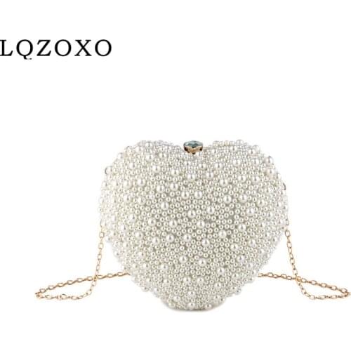 Heart Design Women Evening Bags Beaded Wedding Small Day Clutch Purse Shoulder Female New Pearl Handbags