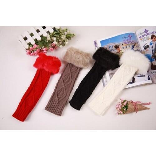 Winter Warm Faux Rabbit Fur Knitting Wool Knitted Arm Wrist Warmer Gloves