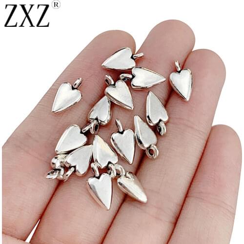 ZXZ 50pcs Tibetan Silver Love Heart Charms Pendants Beads 2 Sided for Necklace Bracelet Jewelry Making Accessories 13x7mm