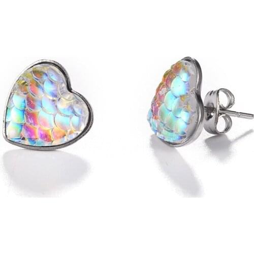 1 Pair Stud Earrings Heart Shape Fish Scales Sequins Jewelry For Women Multi Color Romantic Shiny Gift