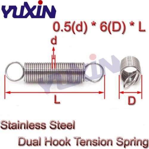 20Pcs 0.5 x 6mm 0.5mm Stainless Steel Tension Spring With Dual Hook Extension Springs Outer Diameter 6mm Length 15-60mm
