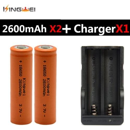 2018 New KingWei 2600mAh Rechargeable 3.7v Li-ion Battery 2 X 18650 Battery With 18650 Double Charger EU US Plug for LED Torch