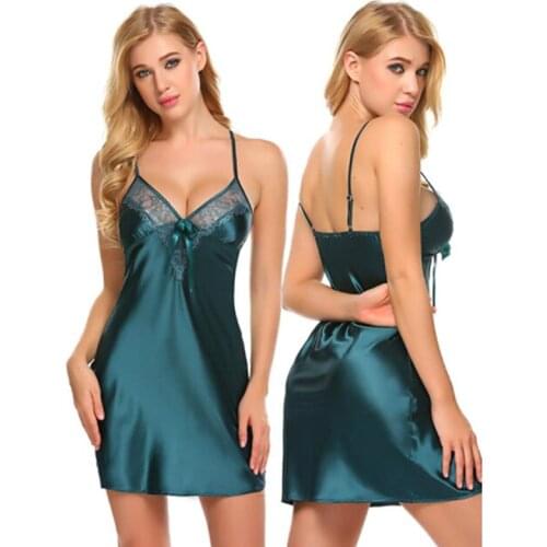 2021 high quality Womens Sexy Satin Sling Sleepwear Lingerie Lace Bandage Nightwear Underwear Comfortable Gift