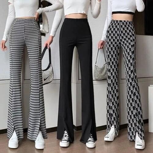2021 Y2K Fashion Women Straight Pants Solid Elastic High Waist Slim Long Trousers 2021 Summer Streetwear Outfits