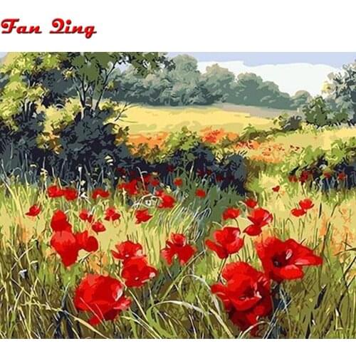 5d diy Diamond Painting Full Square/Round Drill red flowers Diamond Embroidery Cross Stitch Kit Rhinestone Idyllic scenery