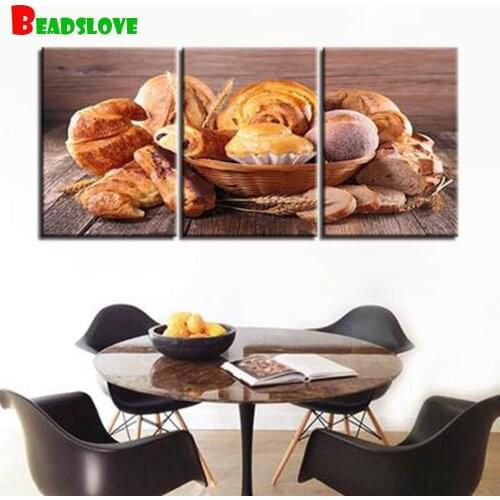 Diamond embroidery 3 Piece Kitchen Wall art Set 3d Painting food Bread Still Life Pictures full square round diamond painting