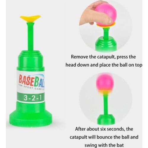 Y55B Fundamental Baseball T Game For Toddlers Kids with 3 Balls &1 Bat & 1 Automatic Launcher Aim and Bat Funny
