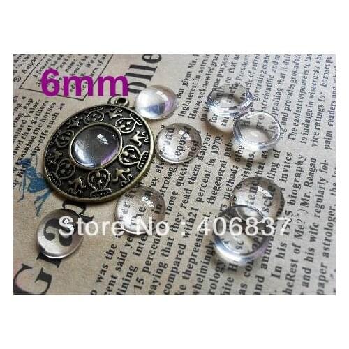 Free Shipping! 100pcs/lot, High Quality 6mm Transparent Clear Magnifying Domed Round Glass Cabochon