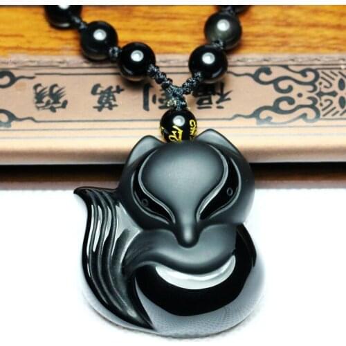 Free shipping High Quality Natural obsidian fox pendant from the peach blossom small three lucky to ward off bad luck